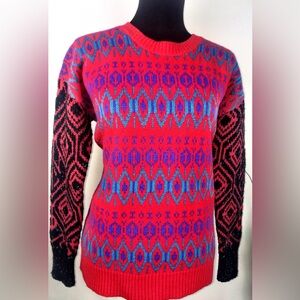 J.Crew Red, Black, Green Patterned Lambs Wool Christmas Sweater!